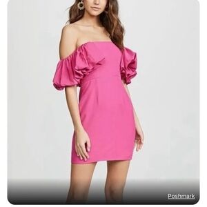 Hot pink fame and partners puff sleeve dress